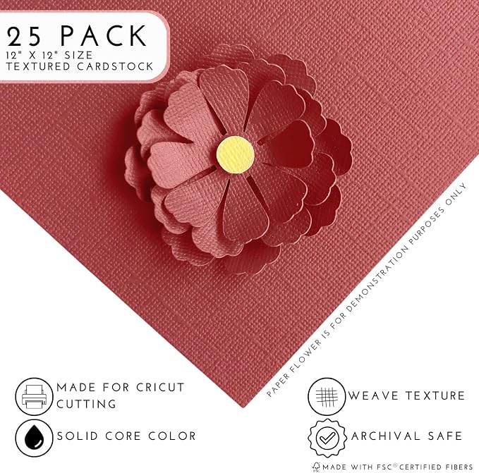 Brick—12x12 Textured Cardstock | 80lb Textured Red Scrapbook Paper | Premium Cardstock for Cricut Cutting | 25 Sheets