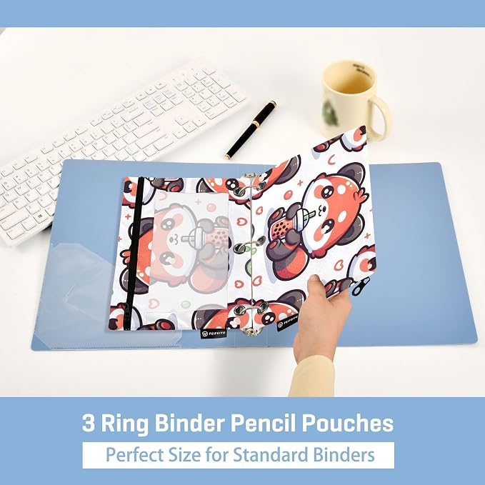 Cute Red Panda Bubbles Pencil Pouch for 3 Ring Binder, 2 Pack Waterproof Pencil Bags Clear Window Pencil Case Zipper School Office Supplies