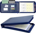 Smarpau 7 Ring PU Leather Check Binder with Zipper Pouch, Holds 600 Checks, Executive Size for 9 13 Inch Sheets, Blue
