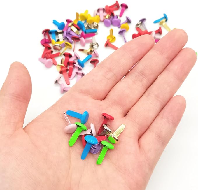BlingKingdom 100 PCS Brad Paper Fasteners for Crafts, 0.3 x 0.6 Split Pin | Flexible, Durable and Sturdy, Round, Metal Brad Fastener for DIY Projects, Scrapbooking, Office (Colorful)