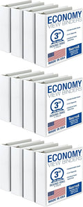 Samsill 3 Inch 3 Ring Binders, Made in USA, Economy Round Ring, Clear View Cover, 550 Sheet Capacity - for School, Home, Office - White (Pack of 12)
