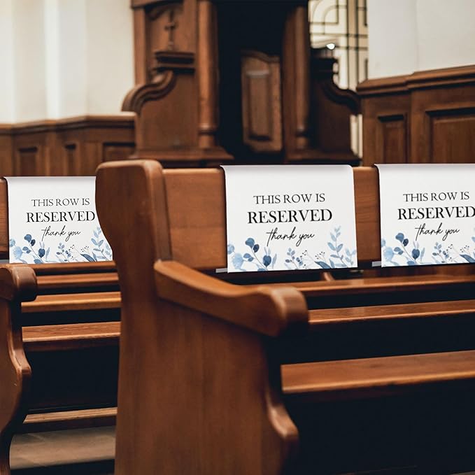 ChissNook Reserved Seating Chair Signs, This Row Is Reserved Pew Cloths Seating Placeholder for Church Pews, Wedding Decorations for Reception Parties Celebrations Event Meetings (8 PCS, Dusty Blue)