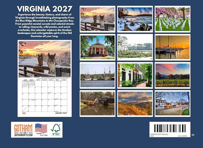 Virginia Calendar 2027 Monthly Wall Calender 12 Month