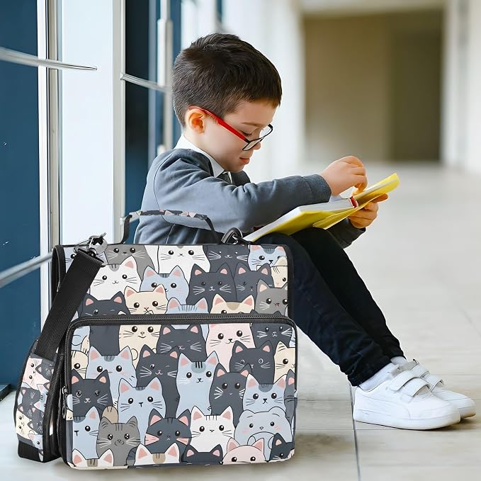 3 Ring Zipper Binder with Shoulder Strap Cat Cute Blue 1.5 inch Binders Keeper Large Capacity Multi Pockets for School Office Supplies