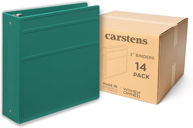 Carstens 3-Inch Heavy Duty 3-Ring Binder - Side Opening, Teal, Durable Plastic, Precision No-Gap Rings, Waterproof Cover, No Pockets, Holds 400 US Letter Sheets, BPA-Free, Made in USA (1710-3R)