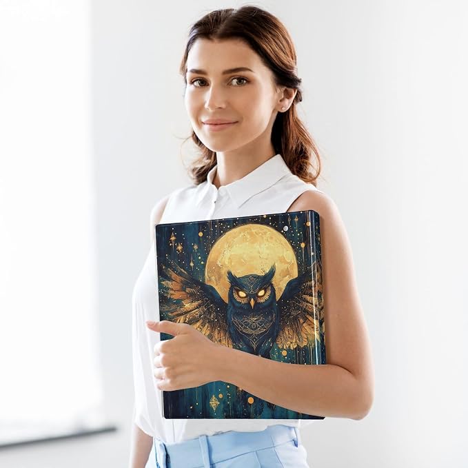 Owl Moon Moth Moon 3 Ring Binder with 2 Interior Pockets 1.5 inch Binders 3 Ring Heavy Duty Fit 8.5" x 11" Letter Size for Office School, 2 Pack