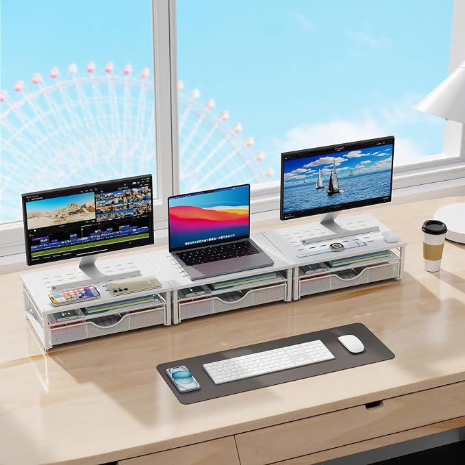 gianotter Computer Monitor Stand Riser with Drawer | Desk Organizers and Accessories Desk Accessories & Workspace Desktop Organizers Storage for Printer Stand (White)