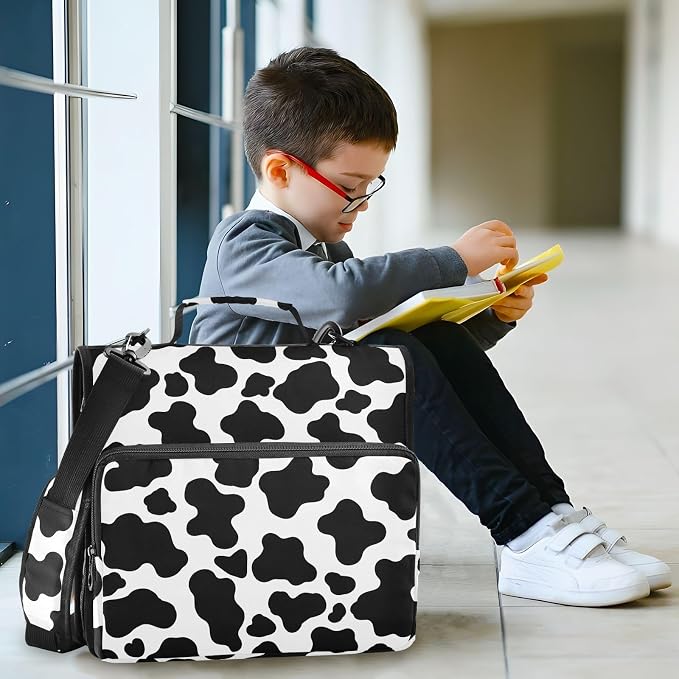 Cow Print 3 Ring Binder Bag 1.5 inch Binder Organizer with Zipper Shoulder Strap 500 Sheet Documents Storage for School Office