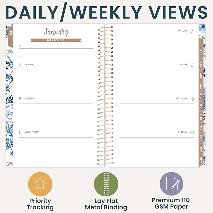 bloom daily planners 2027 Pocket Planner (January 2027 - December 2027) - 4” x 6” MINI Weekly Monthly Agenda Organizer & Calendar Year Book - Blue & White Floral