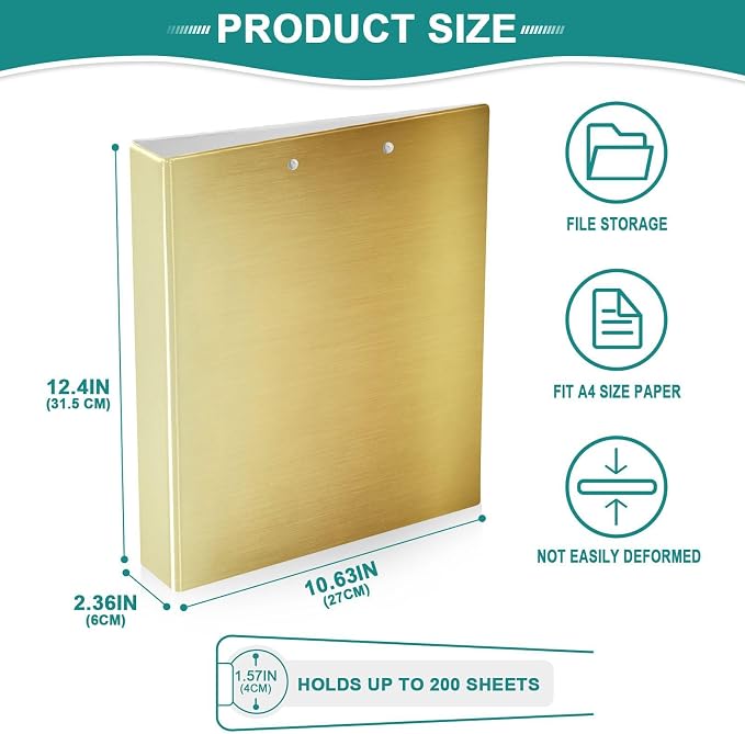 Round Rings Binders 1.5" Notebook Binders with Pockets 1/2 Packs College Binders for Students 200 Sheets Gold Gradient