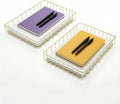 Elegant Wire Desk Tray Organizer - Multipurpose A4 Letter Size File Tray, Premium Metal Mesh Document & Magazine Holder, Storage Basket for Office, Vanity, & Bathroom, Gold, 2 Pack
