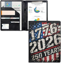 Dreaweet 250th Anniversary Leather Portfolio 1776-2026 250 Years American Flag Patriotic Padfolio Binder Organizer Resume Portfolio Folder Document Folio for Letter Size Writing Pad