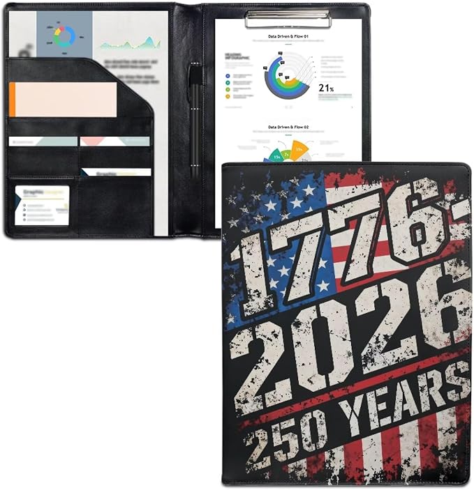 Dreaweet 250th Anniversary Leather Portfolio 1776-2026 250 Years American Flag Patriotic Padfolio Binder Organizer Resume Portfolio Folder Document Folio for Letter Size Writing Pad