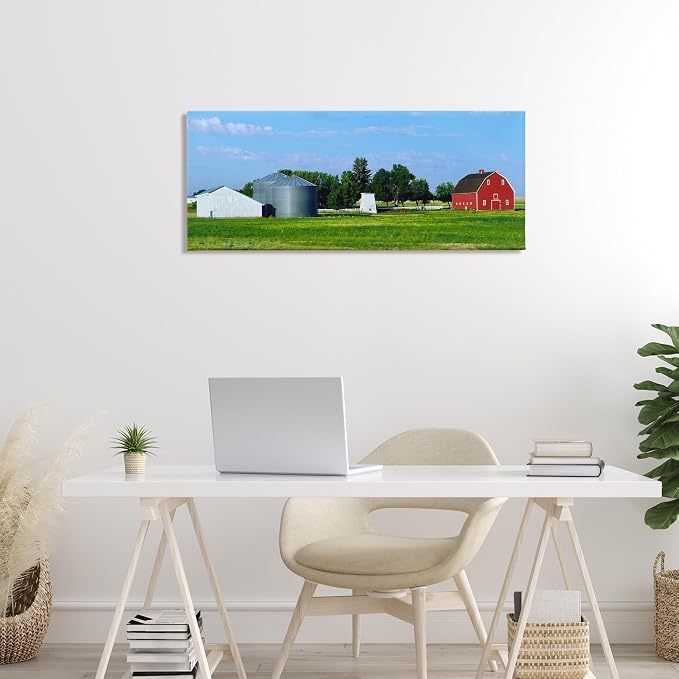 Barn with Silo Farmhouse Landscape, 13 x 30 Inch Canvas Wall Art | Stupell Industries · By Gail Peck · Ready to hang · Great for living room or family room · Made in USA