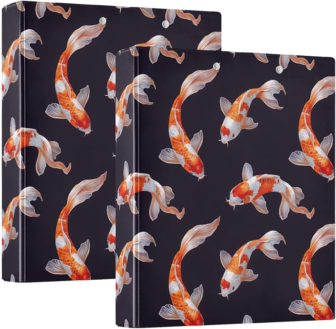 Red Koi Fish Pattern 3 Ring Binder 1.5 Inch 2 Pack with 200 Sheet for Kids School Supplies Women Men Office