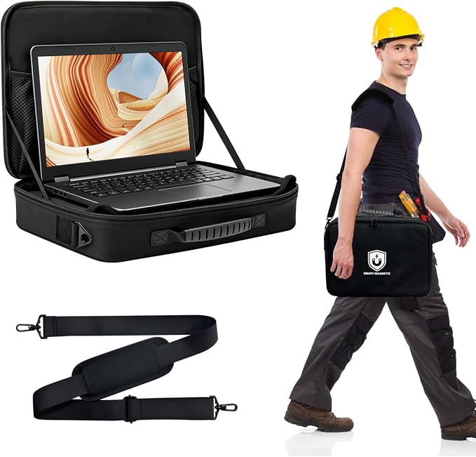 Magnetic Portable Laptop Stand for Technicians, 18-Magnet Hands-Free Workstation, Rated to 60 lbs Magnetic Toolbox, Heavy-Duty Laptop Stand & Tool Organizer, Attach to Trucks, HVAC, Walls, Engineers