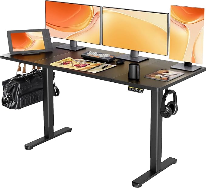 Claiks Electric Height Adjustable Standing Desk, 63x24 Inch, Black | Smooth Height Adjustment, 3 Memory Presets, Cable management hub & hook, Stable Steel Frame, 156 lbs Capacity, Easy Assembly