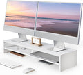 Fenge 31.5 Inch Dual Monitor Stand Riser for Desk, White | Wooden Desk Shelf, 2-Tier Open Storage Compartment, for PC Laptop Screen Printer, Home Office Desktop Organizer