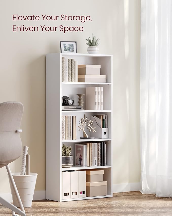 VASAGLE CUSTOS Collection - Bookshelf, 5-Tier Bookcase, Book Shelf, Open Storage Shelf, 9.4 x 23.6 x 52.8 Inches, for Living Room, Home Office, Dinning Room, Cloud White ULBC165T14