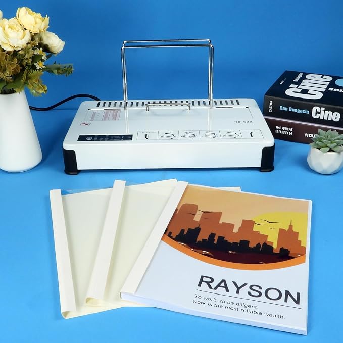 RAYSON TBC4-25-W Thermal Binding Covers, 3/16", PVC Transparent Front Cover and Glossy White Back Cover, Holds 38 Sheets, 25 Pack