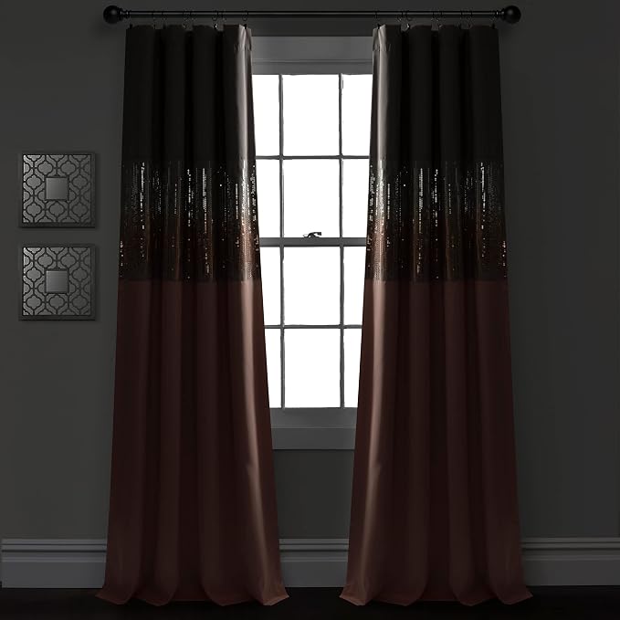 Lush Decor Night Sky 100% Blackout Window Curtain Panel Single 42"W x 84"L, Gray & Blush - Blackout Curtains For Bedroom - Sequin Curtains - Glam Decor