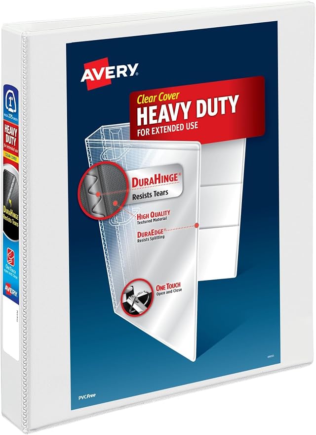 AVERY Heavy-Duty Binder 3 Ring 1 Inch White | One Touch EZD Rings | 275-Sheet Capacity | Customizable Cover | Pack of 12