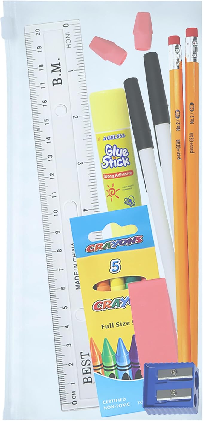 Moda West 48 Pack Bulk School Supplies 16 Piece Kit - Pens, Pencils, Crayons, and More - Essential Box of School Supplies for Elementary, Middle, and High School Students