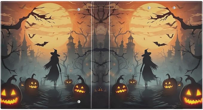 SPRIPORT Halloween Pumpkin Witch 1.5 Inch 3 Ring Binder Holds 200 Sheets for Office Supplies Durable PVC Round Ring Binder with Interior Clear Pockets Flexible Round Binder for Home Work Woman Man