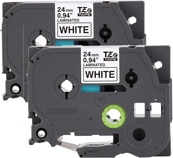 Brother Genuine P-Touch TZe 2-Pack Black Print on White Label Tapes (TZe2512PK), Laminated,1in x 26.2ft (24mm x 8m) Each, for Select P-Touch Label Makers, Durable, Water-Resistant, Indoor/Outdoor Use