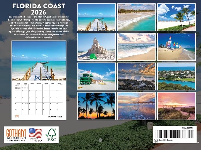 Florida Calendar 2026 Wall 12 Month Monthly FL Scenic Souvenirs Floridian Themed Gifts | American Made In The USA