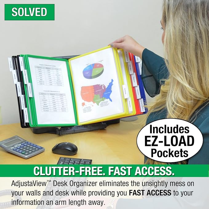 Ultimate Office AdjustaView Expandable Desk Reference Display Organizer 20C | 5 Adjustable Viewing Angles, Dual Weighted Base, 20 Letter Size EZ-Load Color Pockets, ADD-ON to Expand Capacity at Anytime