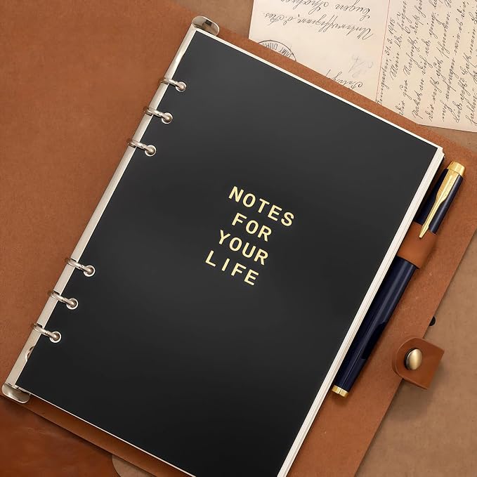 Refillable A5 Leather Binder Journal Soft Cover Notebook, Vintage Crinkled Leather Organizer with 6 Ring Binder, 148 Lined Loose Leaf Pages, Pen Holder, Pocket & Card Slots, for Work Study Daily, Coffee