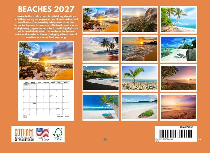 Beach Calendar 2027 Beaches Monthly Tropical Island Wall Ocean Calender 12 Month