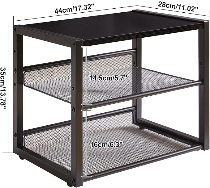 YMYNY 3 Tiers Desktop Printer Stand,17.32 x 13.78 x 11.02 in Black,UHPT001B | Desk Organizer with Adjustable Storage Shelves,Multi-Purpose Printer Shelf for Home Office,Fax Machine,Scanner, Files