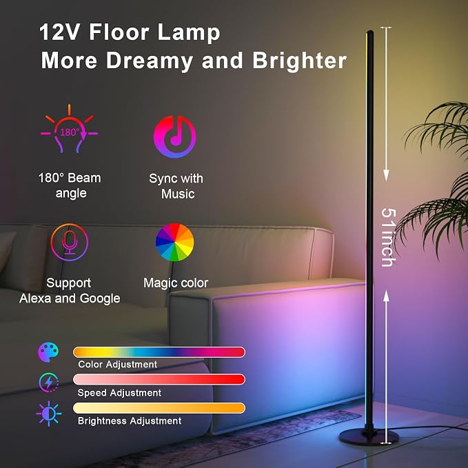 Lanmonlily Corner Floor Lamp 2-Pack with Alexa, Smart Modern Floor Lamp with Music Sync 16 Million Colors & 68+ Scene with APP and Remote Control, for Bedroom Living Room
