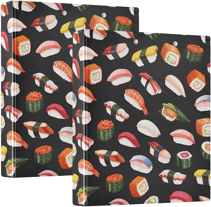 Japanese Food Sushi Decorative 3 Ring Binder 1.5 Inch Large View Binders with Pockets File Organizer for Office College School, 2 Pack