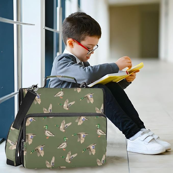 Mallard Ducks Print Zipper Binder Bag 3 Ring with Shoulder Strap & Handle Multi Pocket Binder Organizer Bag Large Capacity for School Office Supplies