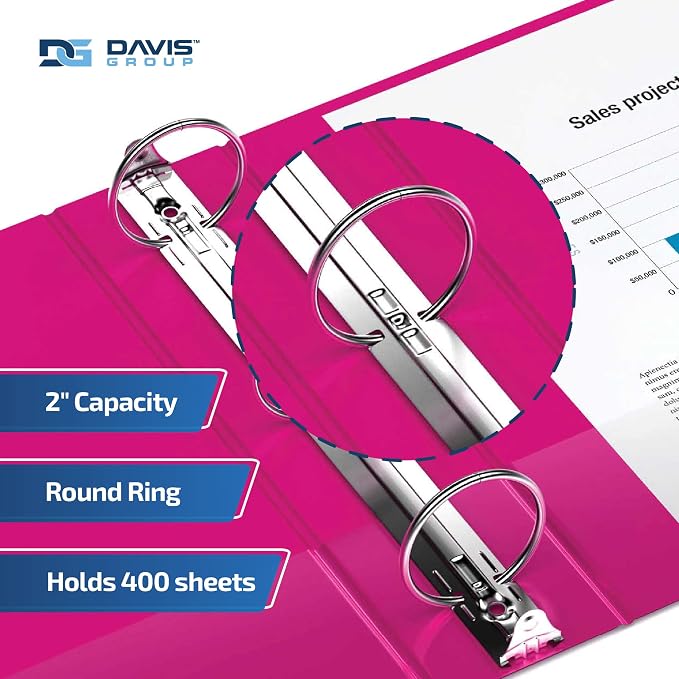 Easyview 3-Ring Binder, Clear-View Cover, 2" Round Rings, 6 Pack | Heavy-duty binder, fits 8.5" x 11" paper, pink, customizable cover, made in Canada, ideal for school or office use