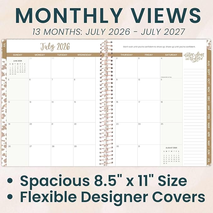bloom daily planners 2026-2027 (8.5" x 11") Academic Year Day Planner (July 2026 - July 2027) - 13 Months Weekly & Monthly Agenda Organizer with Stickers & Tabs - Tan Leopard