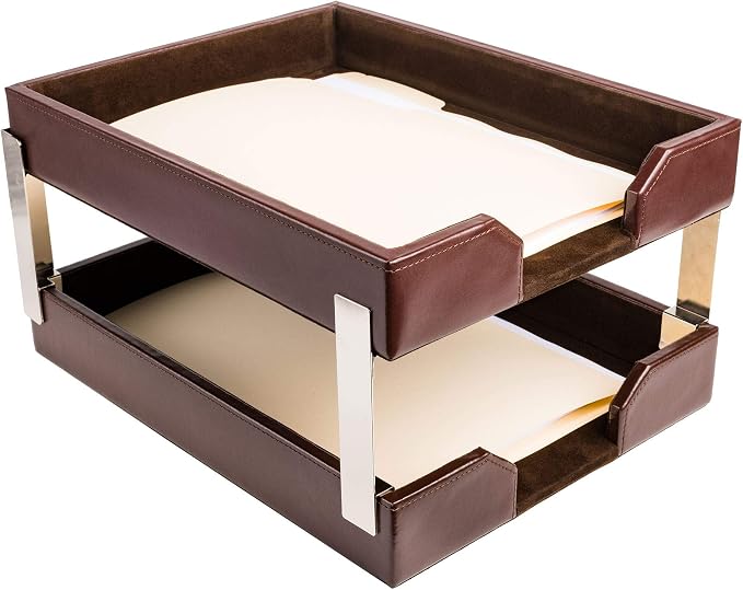 Dacasso Dark Brown Bonded Leather Double Letter Trays