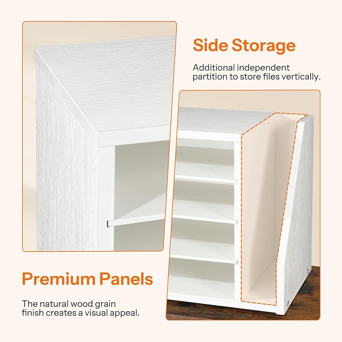 HOOBRO Mail Sorter, Literature Organizer with Adjustable Shelves, Paper Organizer for Office, Home, Wood Countertop File Holders, Mails, Magazines, White WT41WF01