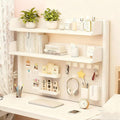 Clamp On Desk Shelf Organizer with Pegboard Desk Hutch Dorm with Storage Bookshelf Desk Top Organizer Shelf Multi-Purpose White & Black Desktop Shelves & Office Shelves (White, W - 23.6")