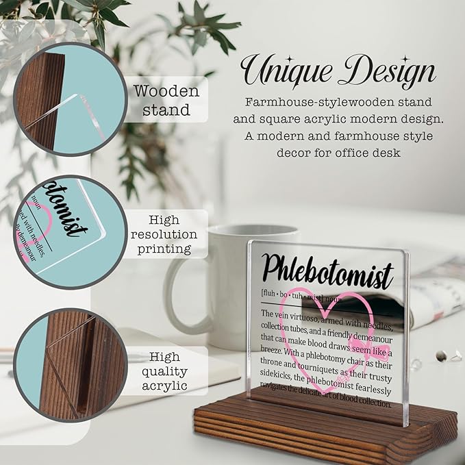 Phlebotomist Gifts, Thank You Desk Sign for Blood Draw Specialists, Appreciation Plaque for Lab Technicians and Medical Staff, Office Recognition Decor PA045