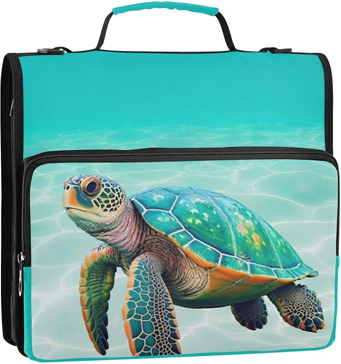 Sea Turtle Teal 3 Ring Binder Bag 1.5 inch Binder Organizer with Zipper Shoulder Strap 500 Sheet Documents Storage for School Office