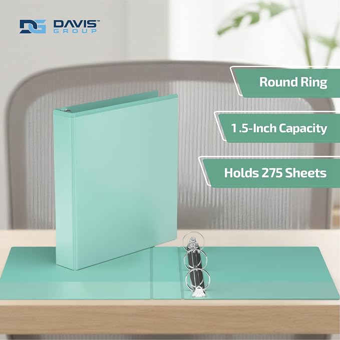 Pack of 6 Premium View Binders, Ring Binders with Clear-View Cover and Interior Pockets, Pastel Color Options, 1.5 Inch, Mint