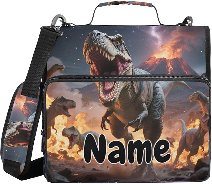 Custom Dinosaurs Roar 3 Ring Binder Bag 1.5 inch Personalized Name Binder Organizer 500 Sheet Documents Storage for School Office