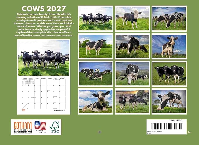 Cow Calendar 2027 Monthly Wall Calender 12 Month