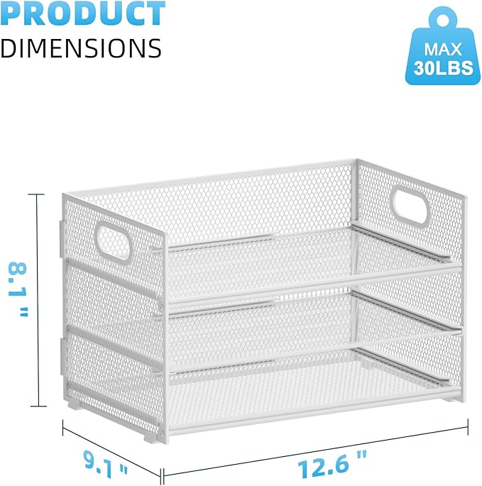 Marbrasse 3 Tier Paper Organizer Letter Tray, Mesh File Organizer with Handle, Paper Sorter Desk Organizer for Home Office Supplies - 2p White