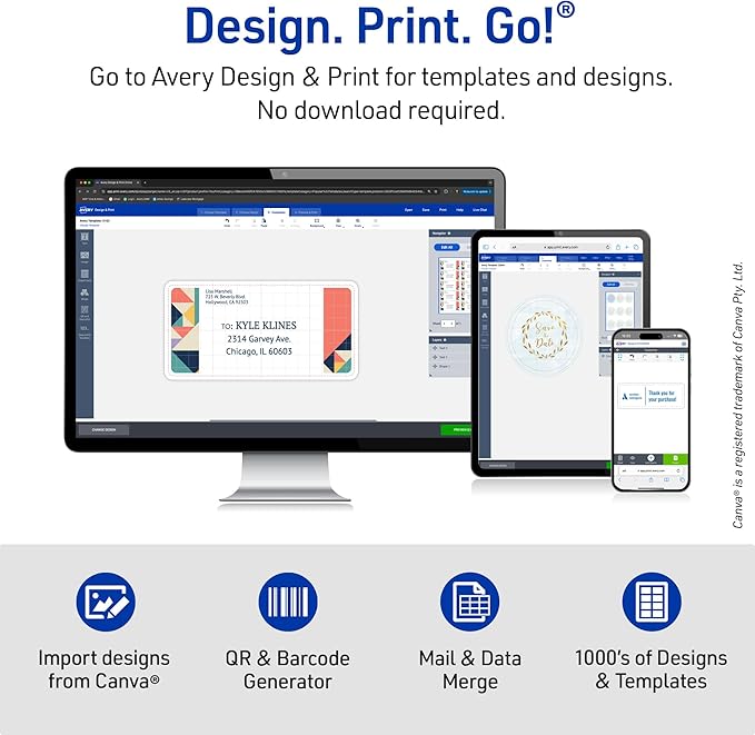 Avery® Printable Return Address Labels, Sure Feed® Technology, 0.5" x 1.75", Matte Clear, 800 Blank Mailing Labels (15667)