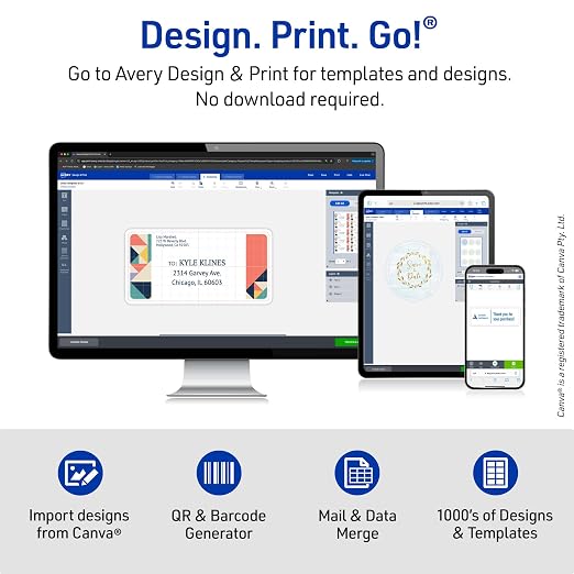 Avery Printable Rectangle Labels, Sure Feed Technology, 1/2" x 1-3/4", Bright Pink Labels, Print-to-The-Edge, Laser/Inkjet Printable, 1,200 Total, Great for Jars and More